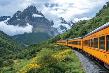 Scenic train journey through the andes mountains in patagonia
