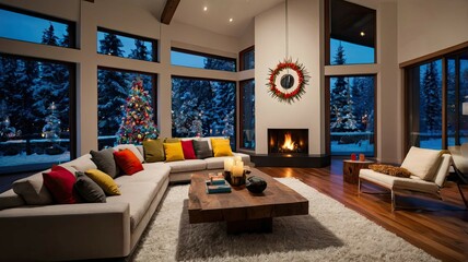 A Christmas tale by the fireplace: coziness, the warmth of the fire, a decorated tree, gifts, and festive decor fill the home with joy and holiday spirit.