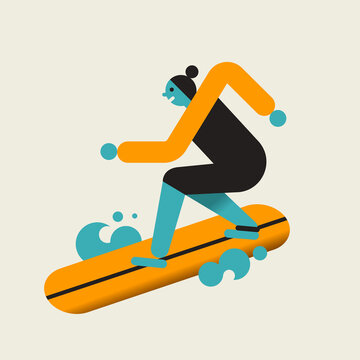 Surfing girl with waves