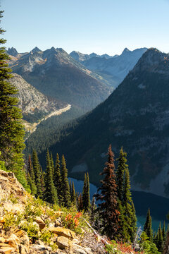 View of Scenic Mountains with Rainy Lake And North Cascades High