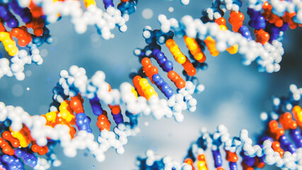 Detailed 3D DNA Strand with Colorful Molecules