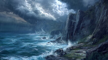 Obraz premium Dramatic Coastal Cliffs Under a Stormy Sky