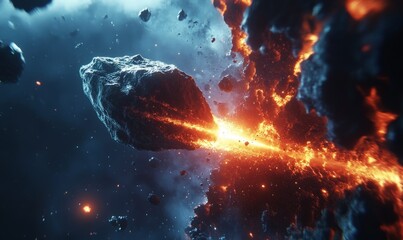 falling asteroid and a comet with fire and dust trails. Cosmic magic shooting a fireball within the atmosphere.