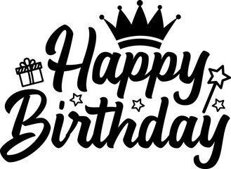 Happy Birthday typography design on plain white transparent isolated background for card, shirt, hoodie, sweatshirt, apparel, tag, mug, icon, poster or badge