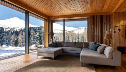 Fototapeta premium Modern Living Room with Rustic Wooden Accents