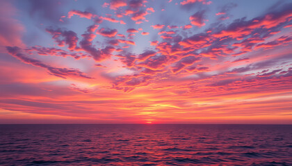 Fototapeta premium Seascape with colorful evening sky. Natural background. Beautiful sunset over the sea in the Atlantic ocean isolated with white highlights, png