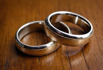 two rings on a wooden table