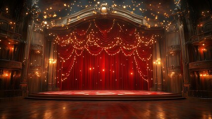 Festive stage highlighted with red curtains and dazzling lights image