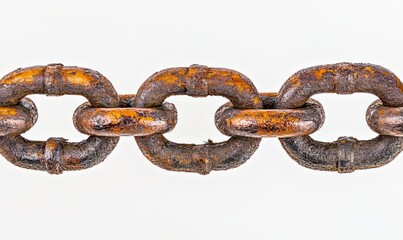 Obraz premium A close-up of a rusty chain against a white background, symbolizing strength and connection despite wear and age.
