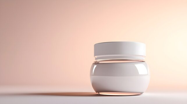 Natural clay mask cream jar, soft monochrome lighting, minimalist 3D illustration