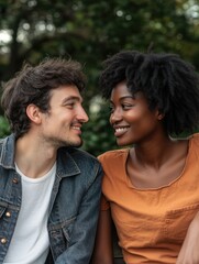 Fototapeta premium Couple enjoying a moment of affection in an outdoor setting