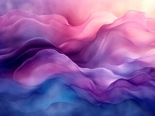 Obraz premium A vibrant digital art piece showcasing a dreamlike, abstract landscape with flowing waves clouds Dominant colors purple, blue, pink, and gray, creating a sense of depth and movement