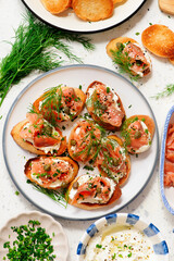 Baguette Crostini with Cream Cheese and Pink Pacific Salmon..style hugge