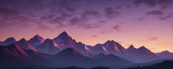 Obraz premium Dark blue sky with purple mountains at sunset, scenery, outdoors