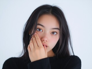 Introspective Woman with Hand on Face