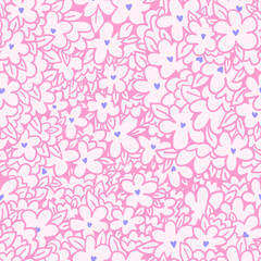 Line flowers pink on beige background vector seamless pattern. Design for decoration, wall decor, wallpaper, cover, banner, poster, card.