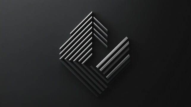 A silver abstract logo of parallel lines forming a rhombus shape against a black background.