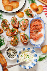 Baguette Crostini with Cream Cheese and Pink Pacific Salmon..style hugge
