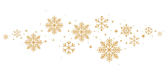 Christmas border. Gold snowflakes and stars banner