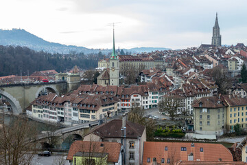 View on the city of Bern from the hill in the evening