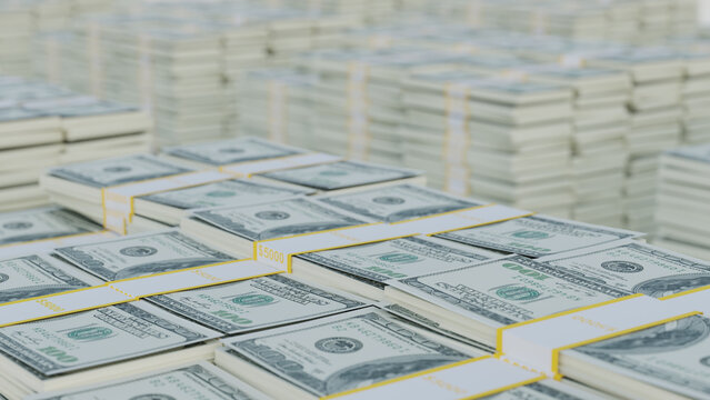 Dollars in piles