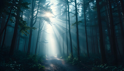 Naklejka premium The beam of light in the path of the magic forest isolated with white highlights, png