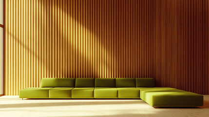 Modern Green Sofa in a Stylish Wooden Room
