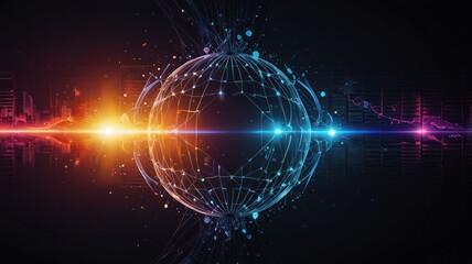Obraz premium Abstract globe network graphic design with colorful digital lines and data streams.
