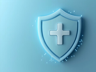 Fototapeta premium A light blue shield with a white cross symbolizes protection, safety, and health, conveying a sense of security in healthcare or wellness contexts.