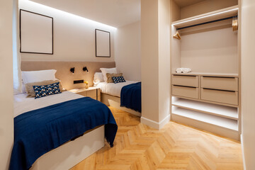 Cozy and elegant modern twin bedroom interior design