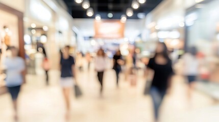 Fototapeta premium Blurred motion of diverse shoppers in a bustling retail environment.