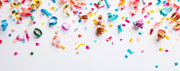 Obraz premium Assorted confetti with serpentines on white