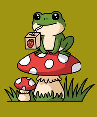 Mushrooms frog, funny illustration