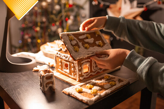 boy made ginger christmas house 