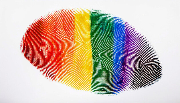 Fingerprint paint stain in the colours of the LGTBIQ+ flag
