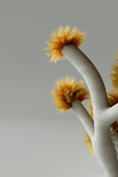 Close-up fuzzy orange abstract tree-like sculpture
