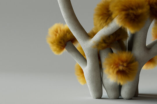 Close-up of abstract fuzzy tree sculpture branches