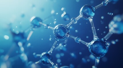 A stunning 3D illustration of vibrant blue molecules showcases intricate bonds and dynamic energy.