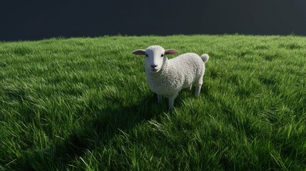 Naklejka premium Cute cartoon sheep standing on lush green grass under blue sky
