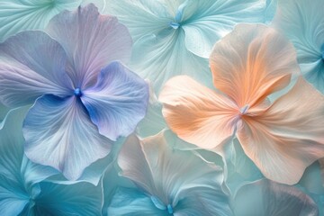 Obraz premium Delicate petals in shades of blue and orange create a soft, pastel bouquet, intricately arranged in an artistic display of floral grace and gentle beauty.
