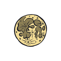 Hand drawn inky sketch style full moon isolated on white background