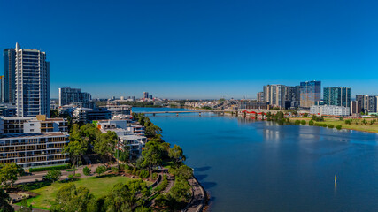 Monday 2 December 2024 Passenger Train on Bridge over Parramatta River between Rhodes and Meadowbank Sydney NSW Australia. 
