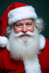 A joyful Santa Claus with a luxurious white beard and bright red suit smiles warmly, capturing the essence of holiday spirit - Generative AI