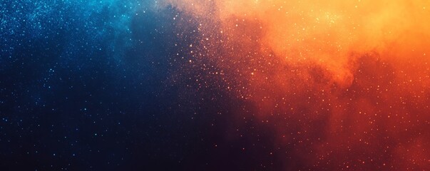 Dark grainy background, orange blue glowing color gradient shape, noise texture banner, poster cover header wallpaper design