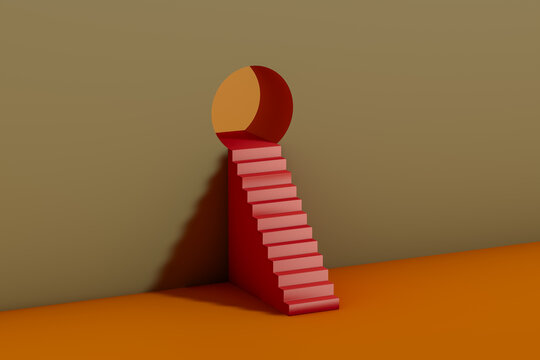 Minimalist 3D design with stairs leading into a circular opening
