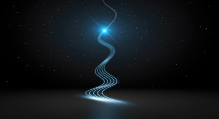 Obraz premium Blue light trail curves upward in dark starry sky