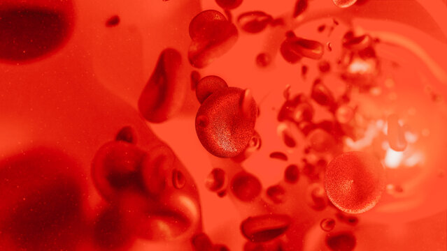 Macro photograph of red blood cells flowing through an arterial vein