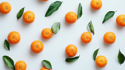 A Lovely Arrangement of Fresh Oranges Complete with Their Leaves Set Against a Light Background