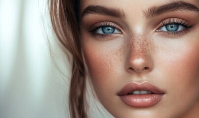 Obraz premium Beautiful woman face close-up studio. Fashion video. Slow motion.