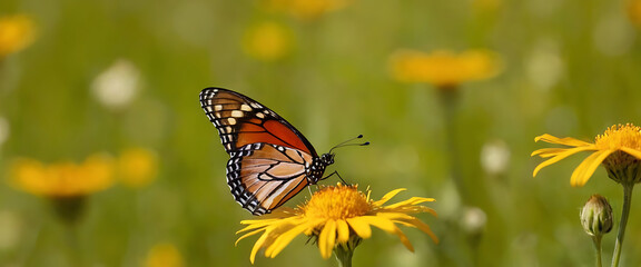 Obraz premium Close-up of a Monarch Butterfly on a Vibrant Spring Flower